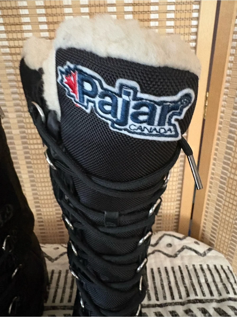 Pajar Women's Black Tall Lace-Up Winter Boot with Shearling Collar